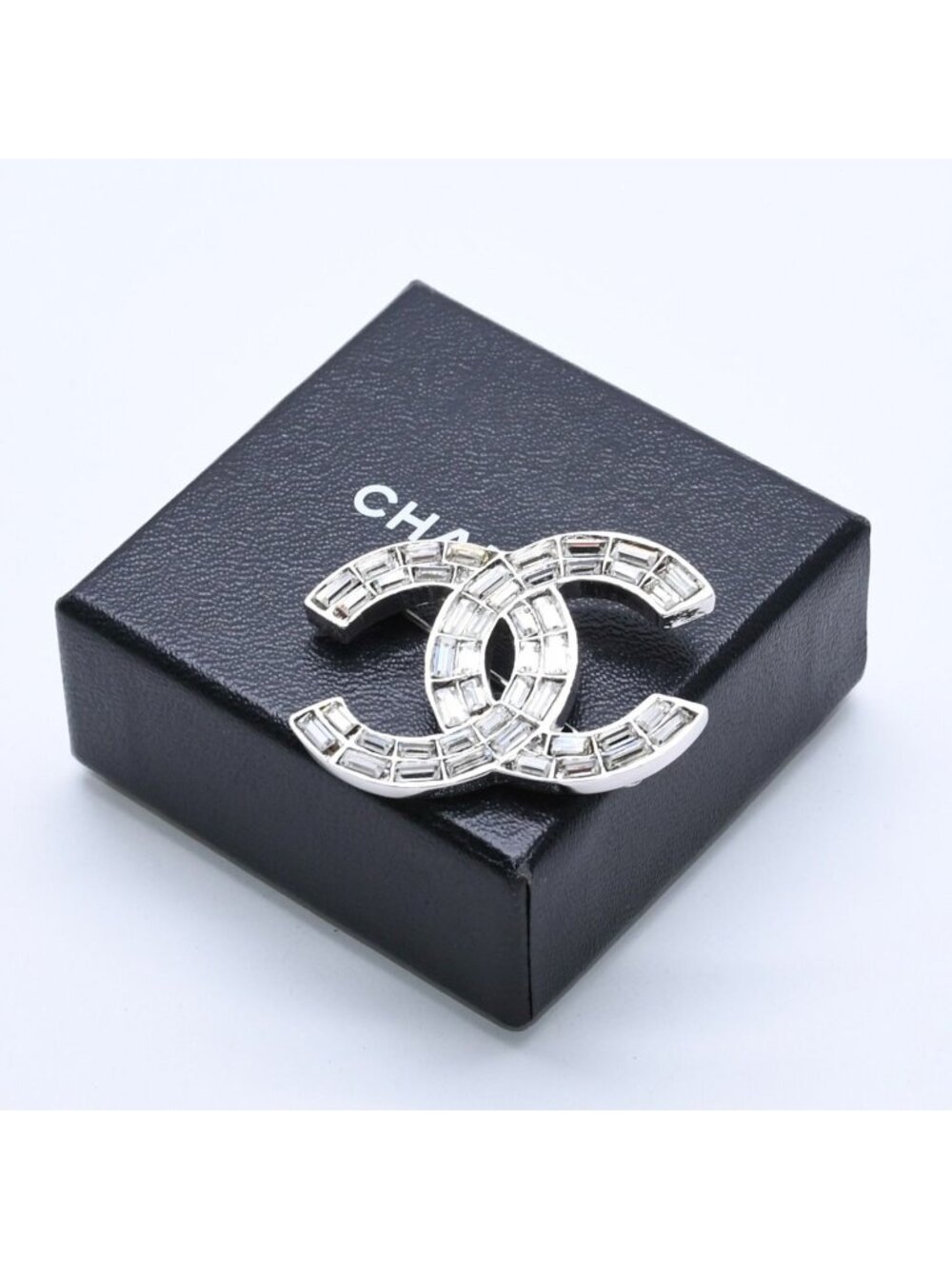 Chanel CC Logo Brooch 01 Metal Rhinestone Silver Clear